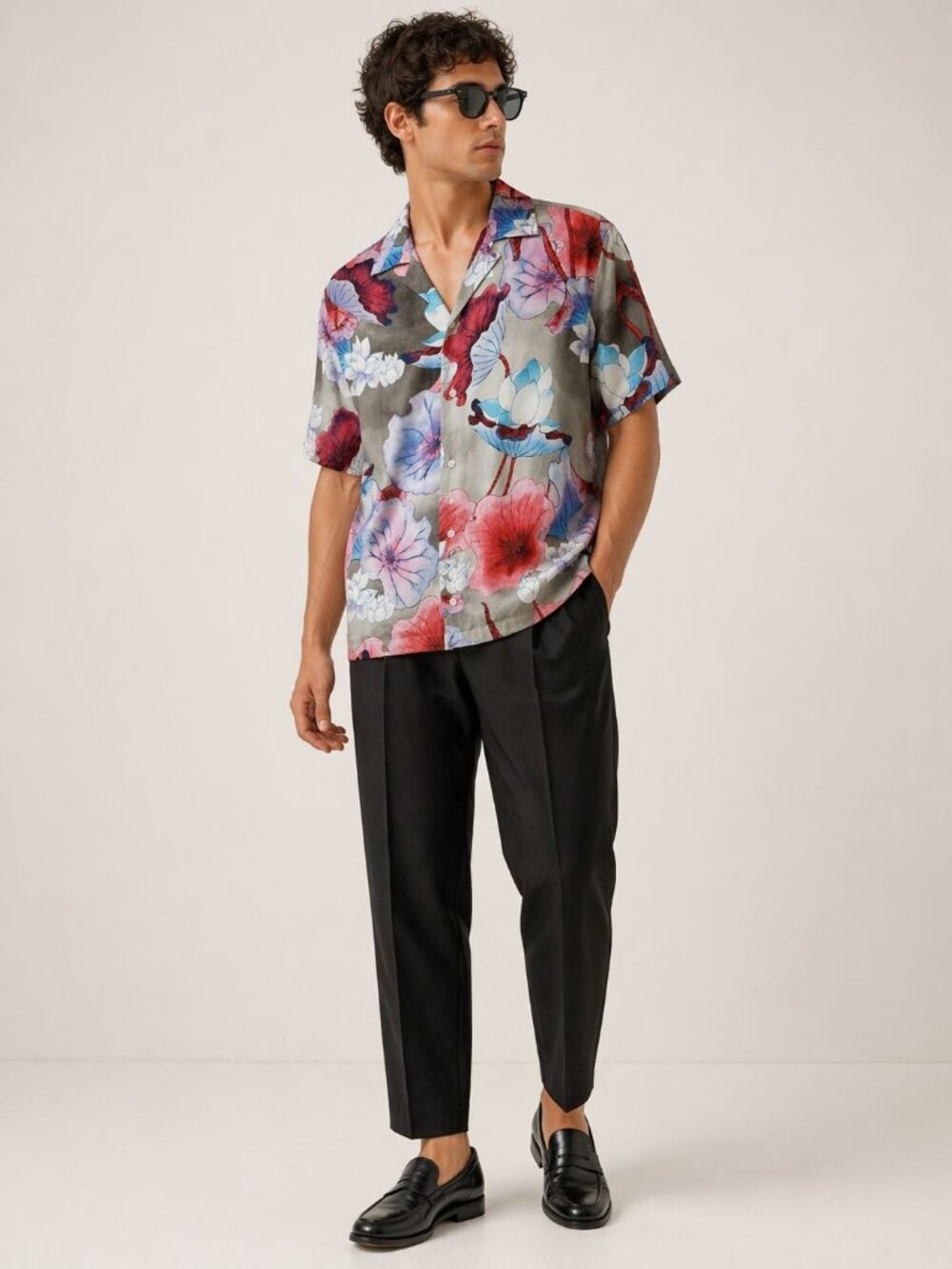 Saturdays NYC The Candy Lotus Button up Men Shirt Gray/Pink Small